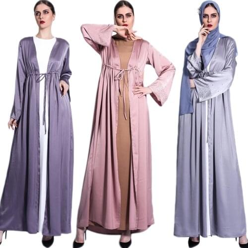 Satin Kimono Abaya Dubai Open Abayas Turkey Kaftan Women Muslim Maxi Dress Long Cardigan Islamic Clothing Eid Ramadan Gown Robes