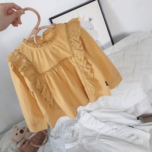 2-7 Years Old Girls Spring Autumn Shirts Korean Style Fashion Long Sleeve Baby Girl Blouses Ruffles Princess Clothing Cute Shirt