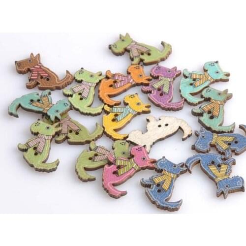 Dogs Shaped Wood Buttons Random Mixed Sewing Decorative Scrapbooking 50pcs 25x28mm MT0631