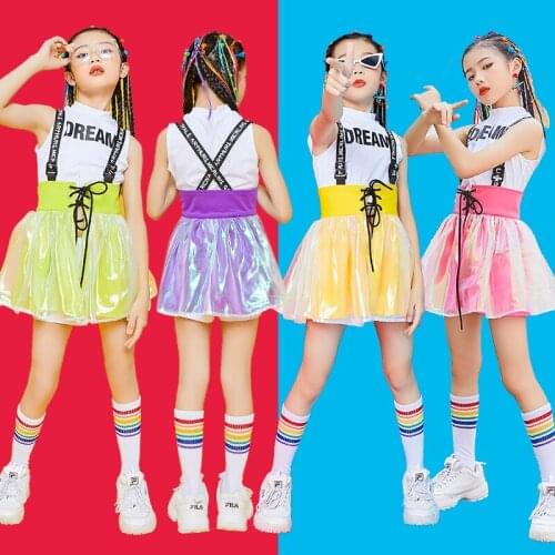 Kids Jazz Cheerlead Dance Costume Girls Hip Hop Clothes Jazz Dress Skirt Modern Ballroom Dancing Performance Costume Wear BL4474