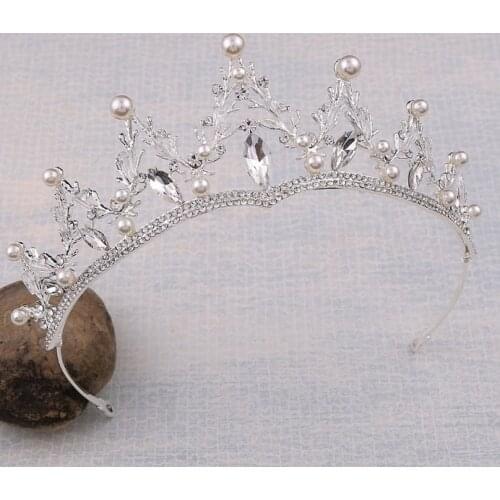 High Fashion Simple Gold beaded Rhinestone Tiaras Crown Royal Princess Queen Bride Noiva Wedding Hair Jewelry for women