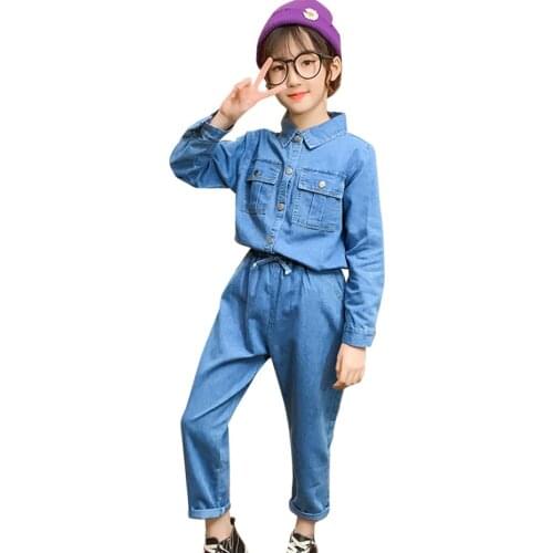 Girls Denim Clothes Solid Color Teenage Girls Clothing Jacket + Pants Girls Sets Clothing Casual Style Childrens Tracksuits 6 8