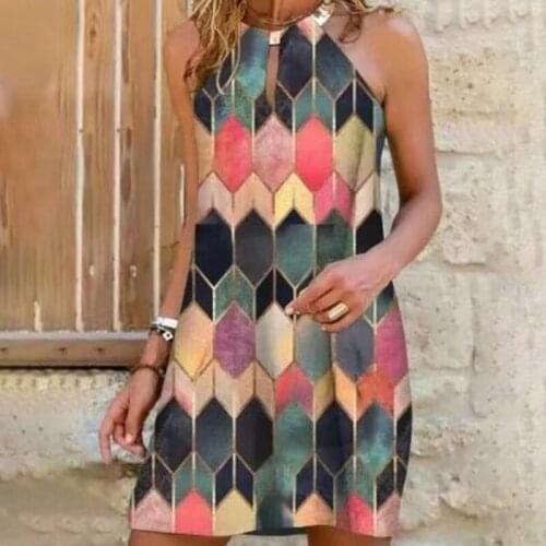 Elegant Strapless Dresses Womens Harajuku Printed Summer Casual Sundress Metal Hanging Neck Mini Dress