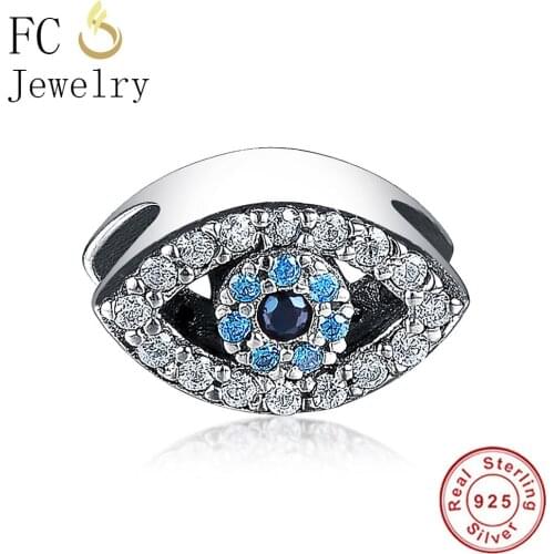 FC Jewelry Fit Original Brand Charms Bracelet 925 Silver Blue Evil Eye Natural Crystal Stone Beads For Making Turkish Berloque
