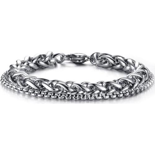 GNAYY BR-590 Hip-Hop Stainless Steel Handmade Double Rolo Chain Wheat Link Chain Bracelet Women Men 8''-9