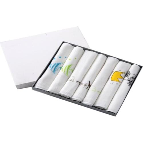 Cotton Bamboo Fiber 7Pcs/Set Brief Print Baby Mouth Towel Set Kids Dinner Cloth Childrens Stuff Boys Girls Supplies