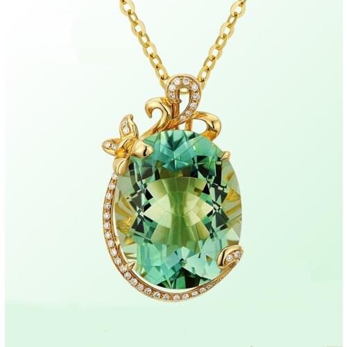 And American luxury rong apple green gemstone pendant set zircon butterfly necklace plating 18 k female color treasure
