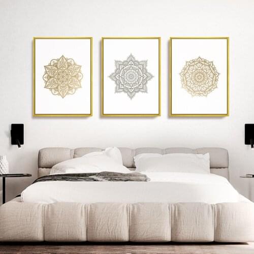 Mandala Pictures for Living Room Golden Mandala Wall art Canvas Painting Botanical Prints Poster Flower Home Decor Modern Boho