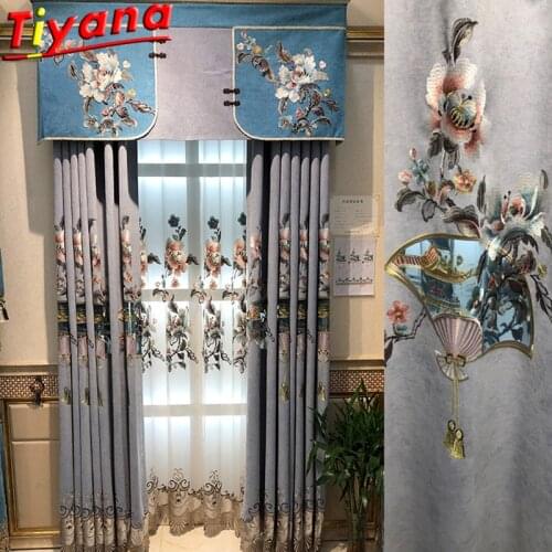 Classical Chinese Fan-shaped Luxury Embroidery Curtains for Living Room Hollow Out Chenille Window Drapes for Bedroom #35