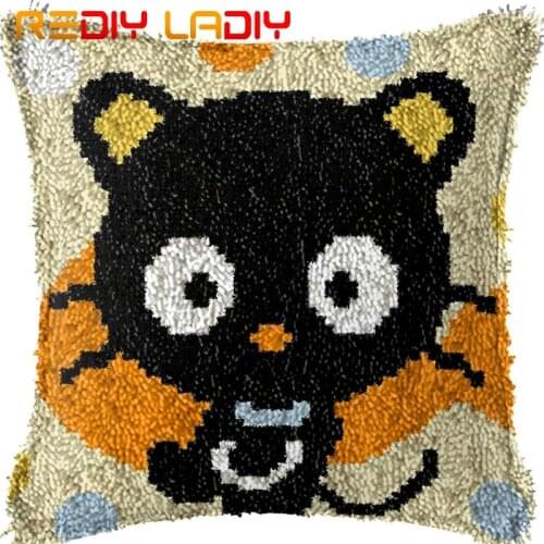 Latch Hook Cushion Black Kitten Pre-Printed Canvas Cushion Cover Acrylic Yarn Crochet Pillow Case Kits Hobby & Crafts Home Decor
