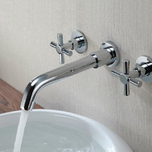 Azos In-wall Faucet Soft Wash Basin Brass Chrome Cold and Hot Switch Rotatable Shower Room Basin One-piece Double Handle Three H
