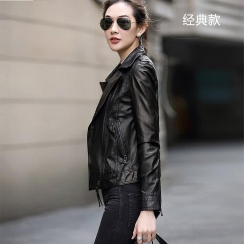 ANYIN new spring and autumn leather leather womens sheepskin locomotive slim short leather jacket jacket black