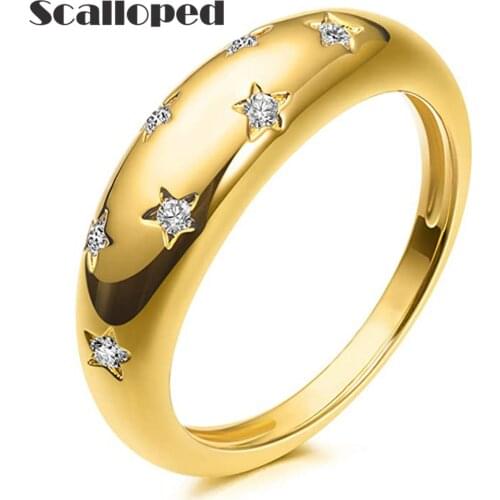 SCALLOPED Trendy Gypsophila Zircon Stackable Rings Vintage Minimalist Style Star Design Women Statement Jewelry
