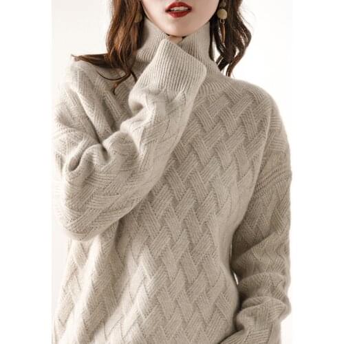 Supevrg Soft Waxy Autumn Winter New Mat Knitted Turtleneck Female Sweater Thick Cashmere Sweater Pullover Sweater Loose Sweater