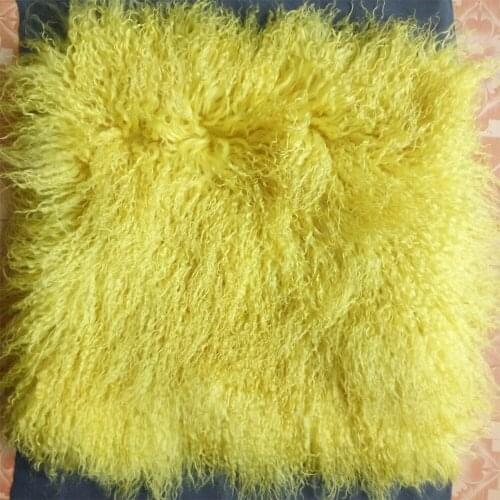 Yellow Mongolian Lamb Fur Pillow Cover Real Fur Cushion Covers Decorative Pillows Home Decor Christmas