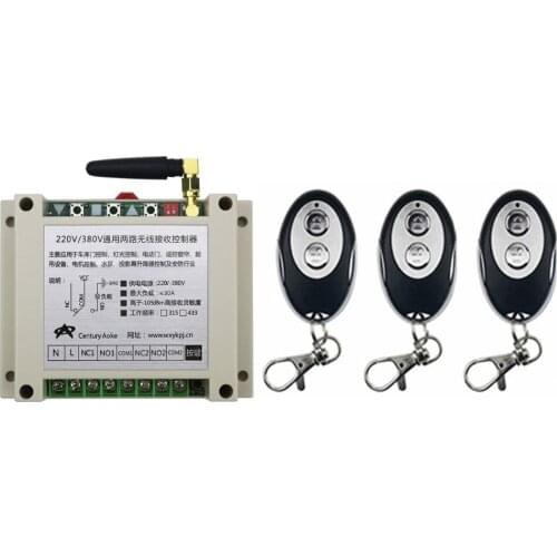 Latest AC220V 250V 380V 30A 2CH RF Wireless Remote Control Switch System 1*Receiver +3 *ellipse shape Transmitters Learning code