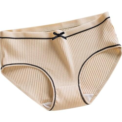 New Girl Underwear Female Thread Breathable Medium Ladies Cotton Underwear Cute Big Size Briefs Factory Spot Direct Sales