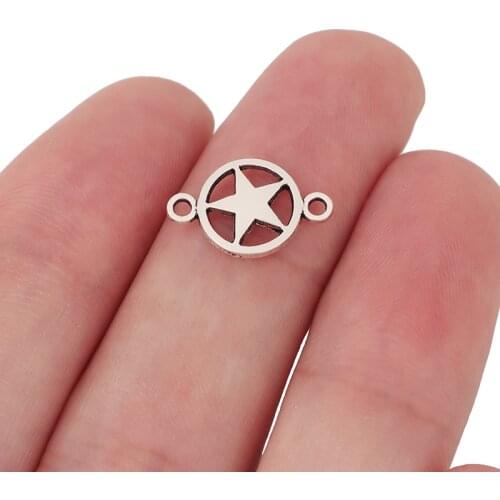 60 x Tibetan Silver Star Pentagram Pentacle Connector Charms Pendants for Bracelet Necklace Jewelry Making Accessories 10mm