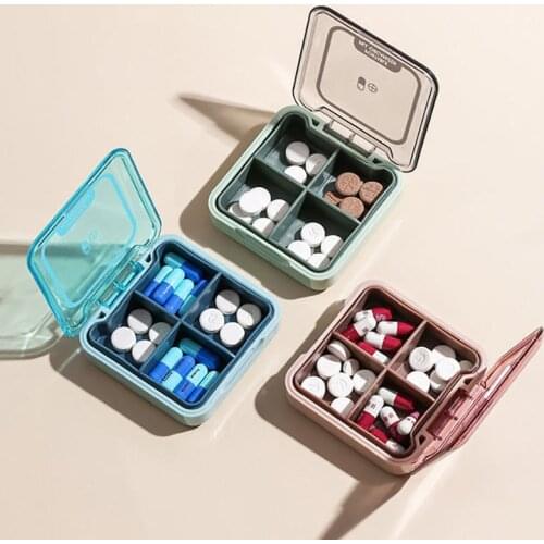 Portable Medicine Dispensing Box Storage Mini Pill Box Organizer Four Grid Weekly Medicine Tablet Splitters Travel Pill Case