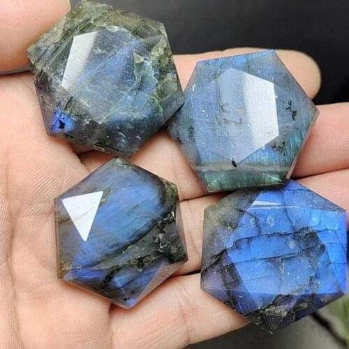 Hand carved Labradorite Crystal Crafts gemstone six-pointed Hexagonal star healing stone for pendant decoration