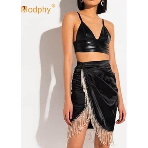 Sexy Fashion Tassel WomenS Suit Top & Pencil Skirt 2 Two-Piece Club Celebrity Evening Party Skirt Suit Female 2020 Summer New