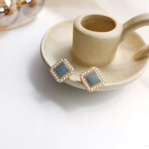 Mihan S925 needle Enamel Blue Earrings Popular Design Vintage Temperament Simulated Pearl Stud Earrings For Girl Lady Gifts