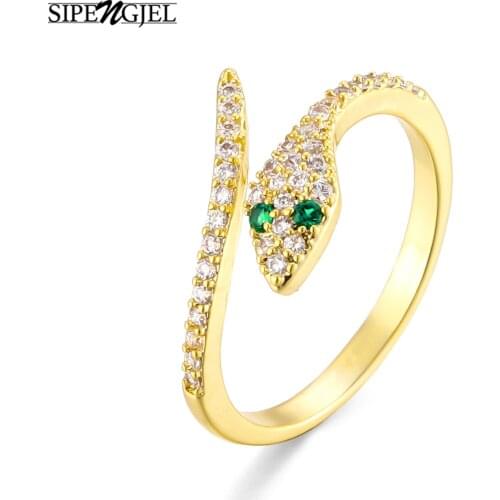 SIPENGJEL Fashion Inlaid Zircon Dainty Elegant Snake Rings Personality Green Crystal Rings For Women Animal Jewelry Gift 2021