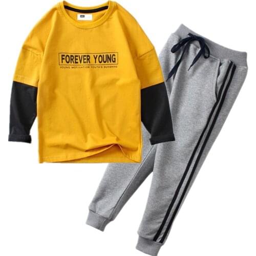 Children Tracksuit 2020 Autumn Kids Splicing Tops T-Shirts And Striped Pants Sports Suit For Teenager Boys 110-160 Clothes Set