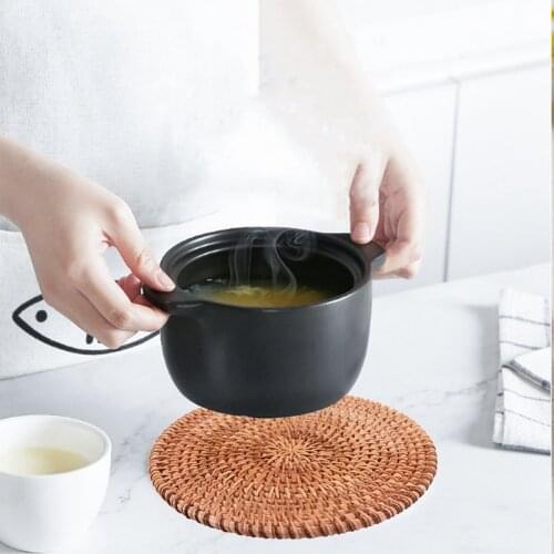 For Hot Dishes-Woven Rattan Hot Pads for Dining Table Kitchen Heat Resistant Straw Dish Coasters Placemats Pot Holder