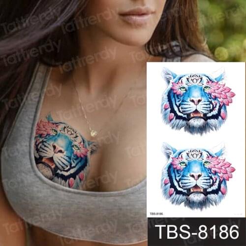 Tiger Temporary Watercolor Tattoo Sticker Waterproof Women Fashion Fake Body Art Arm Tattoos 19X12cm Kids Hand Tatoo Breast Sexy