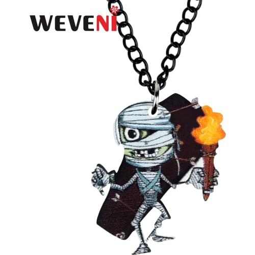 WEVENI Acrylic Halloween Mummy Coffin Choker Necklace Long Anime Chain Pendant Jewelry For Women Girls Kids Festival Gift Charms