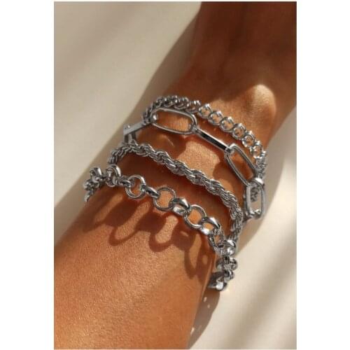 Womens Silver Italian Chain Kombin Wristband Bracelet