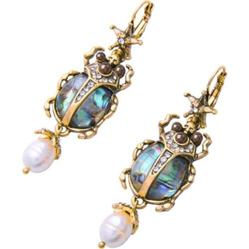 Natural Abalone Shell Earrings Freshwater Pearl Beetle Drop Earrings For Women