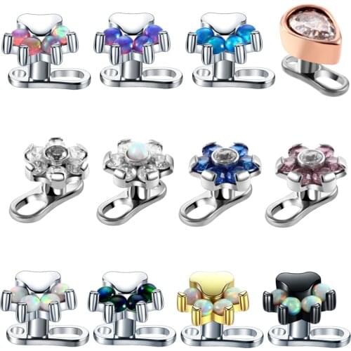 1PC G23 Titanium Micro Dermal Anchor Base Skin Diver Steel Gem Tops Piercing Hide in Skin Opal Tops 14G Screw Sexy Body Jewelry