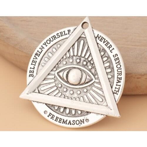 10pcs/Lot Silver Color Demon Eye Triangle Round Charms Pendants for Necklace Jewelry Making Accessories 39x34mm