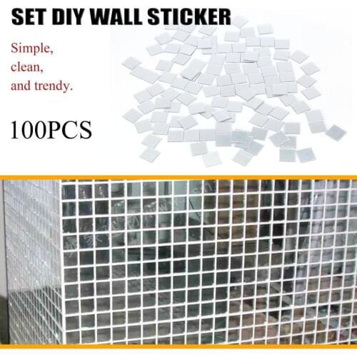 100 Pieces DIY Wall Sticker Small Square Glass Mirror Tile Popular 3D Decal Mosaic House Home Room Decoration Stick For Modern