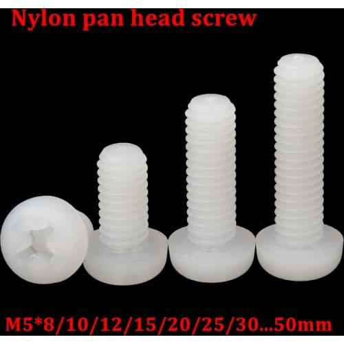 100pcs GB818 M5 Nylon Pan Head Screw Cross Recessed Plastic Spacer Phillips Screw M5*8/10/12/15/20/25/30/40/50mm