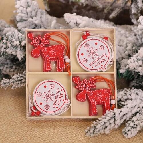 12pcs Christmas Wooden Deer Creative Reindeer Pendant DIY Christmas Ornament Xmas Gift for Kids Christmas Decor New Year