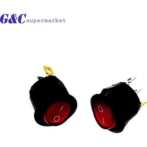 5Pcs Round Red/Blue/Green/Yellow 3 Pin 10A/125V 6A/250V AC 2 Position DPDT ON-OFF Rocker Switch Snap-in diy electronics