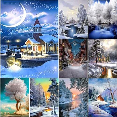 5D DIY Diamond Painting Snow Scene Diamond Embroidery Landscape Cross Stitch Crafts Full Square Round Drill Home Decor Art Gift