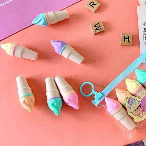 6pcs Cute Mini Highlighter Pen Kawaii Cartoon Ice Cream Shape Fluorescent Marker Pens School Office Stationery Supply