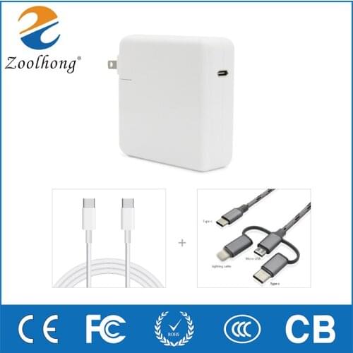 87W USB-C PD Power Adapter with Free 3 in 1 Charger Cable For MacBook Phone Android and Type C Convert to Type C Cable