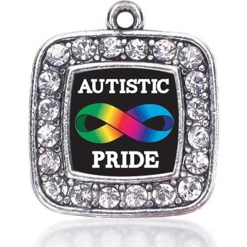 AUTISTIC PRIDE SQUARE CHARM ANTIQUE SILVER PLATED CRYSTAL JEWELRY