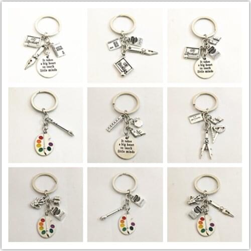 1 apple charm word teacher keychain teach small mind needs big heart keychain teacher gift key ring Drawing board charm keychain