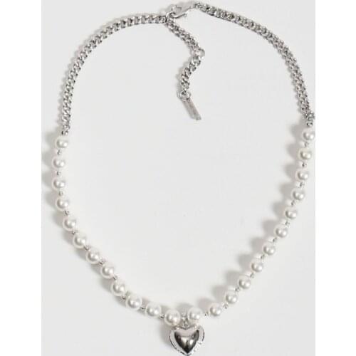 Pearl shell bead splicing chain necklace hip hop love pendant couple clavicle chain