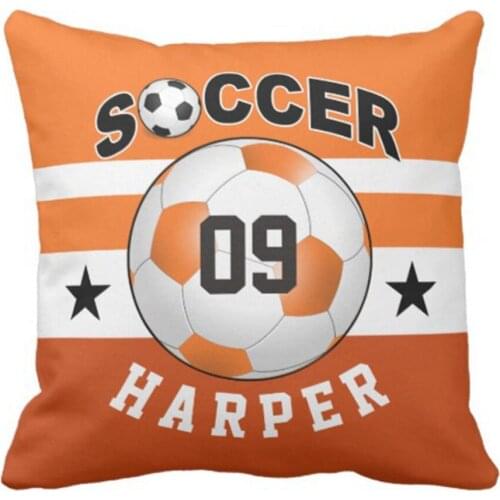Throw Pillow Cover Stripes Ball Soccer Sports Jersey Custom Name Number Black Team Decorative Pillow Case Home Decor Square 18 x