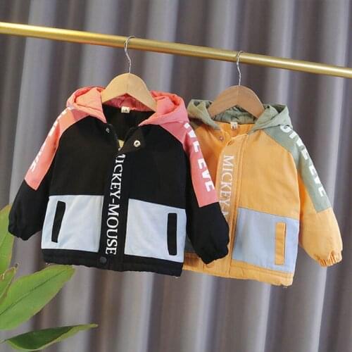 Baby Winter Stitching Jacket For Girls Trendy Clothes Boys Hooded Cool Fashion Coat Infant Thickening Plus Velvet Cotton Outer