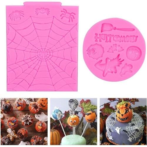 Halloween Baking Mold Silicone Mold Spider Web Fondant Molds Chocolate Candy Moulds Home DIY Cake Molds Decoration Baking Tools