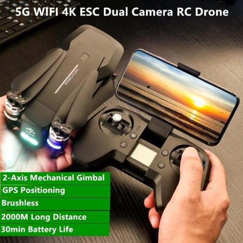 GPS 2-Axis Gimbal Brushless RC Drone 2000M 30mins 5G WIFI 90 Degree ESC 4K Camera Gesture Control Remote Control Quadcopter Toy