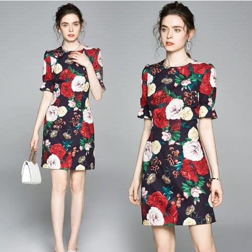 HAYBLST Brand Dress Womens 2020 New Summer Short Sleeves Plus Size Clothes Vestidos High Quality European Style Floral Clothing